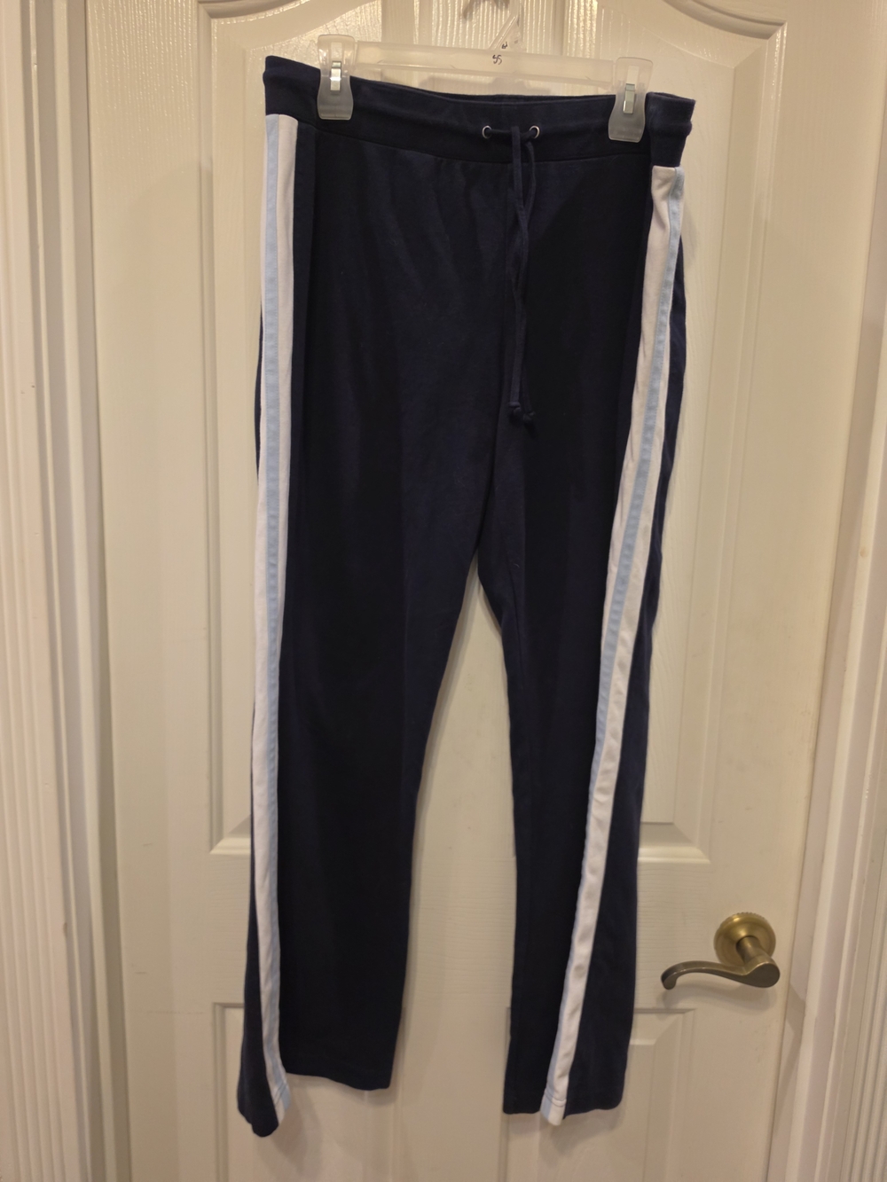 Navy Track Pants with White Side Stripes